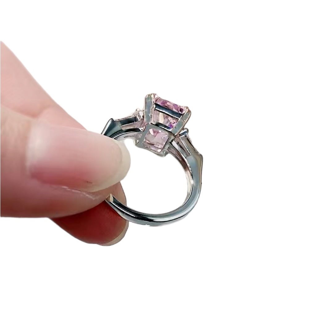 Pink Rectangular Center Stone with Rhinestone Baguettes - Picture 6 of 8